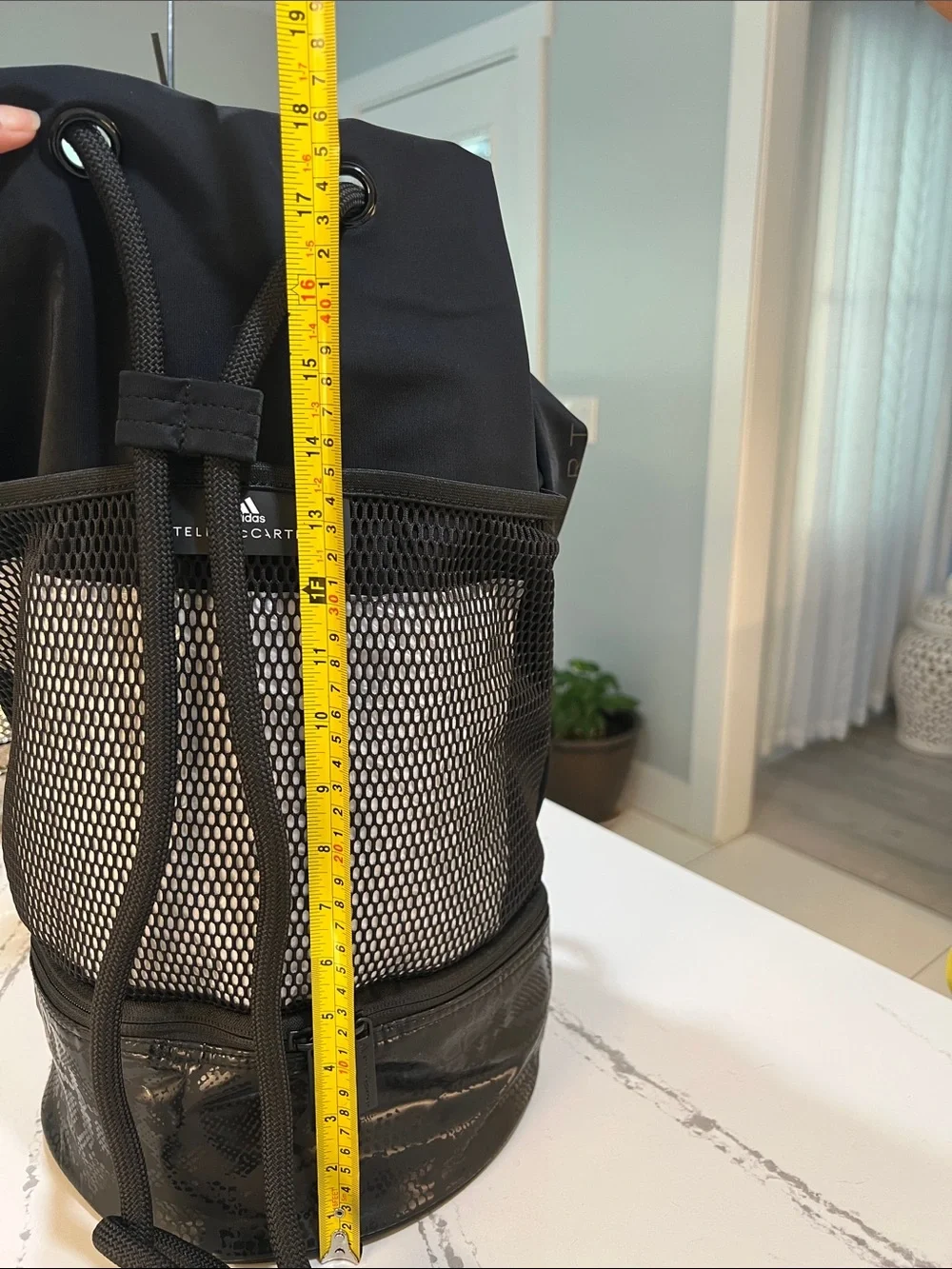 Adidas by Stella McCartney Black Mesh Drawstring Backpack Boxing Gymsack